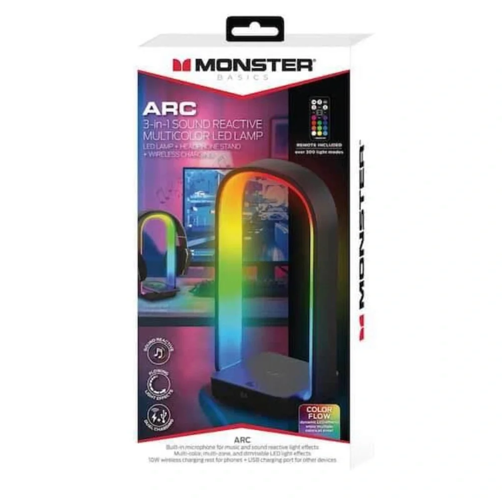 3-In-1 Sound Reactive Multi-Color Arc LED Lamp/Headphone/2 Charging Options - Picture 4 of 5